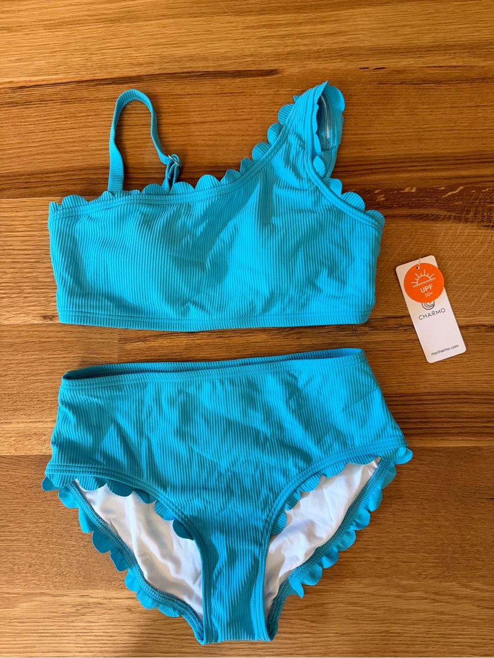 CHARMO Girls' Turquoise Scalloped Two-Piece Swim Set
